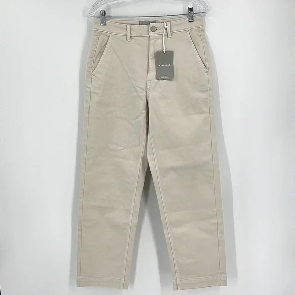 NEW EVERLANE The Straight-Leg Pant in Sandstone High Rise Ankle Crop Size 0 - Picture 6 of 12